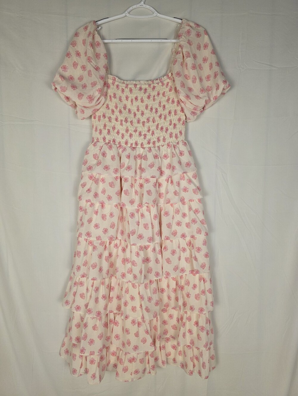 Maxi Pink Floral Smocked Dress - Picture 1 of 5